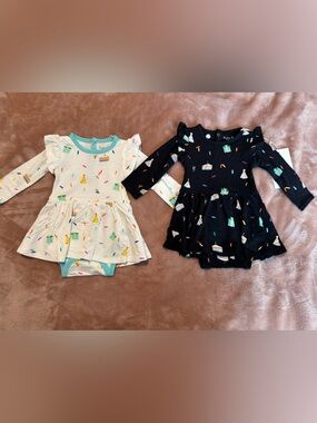 NWT Kyte Baby Bundle of 2 Celebration Bodysuit Dresses, Black/White, Size 3-6M